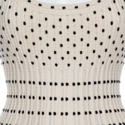 Pre Owned Alaia Monochrome Wool Dobby Dotted Sleeveless Flared Dress M