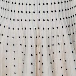 Pre Owned Alaia Monochrome Wool Dobby Dotted Sleeveless Flared Dress M