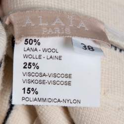 Pre Owned Alaia Monochrome Wool Dobby Dotted Sleeveless Flared Dress M