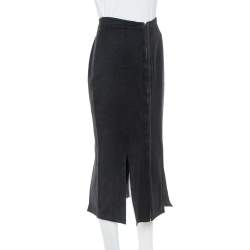 Pre Owned Alaia Vintage Black Cotton & Wool Slit Detail Midi Skirt M