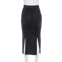 Pre Owned Alaia Vintage Black Cotton & Wool Slit Detail Midi Skirt M