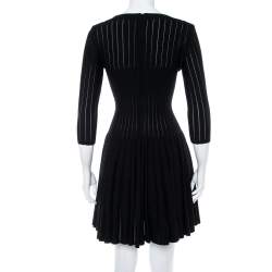 Pre Owned Alaia Black Perforated Rib Knit Fit & Flare Dress M