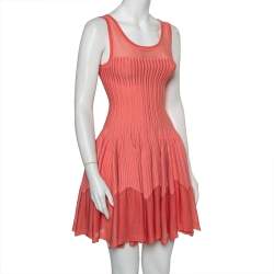 Pre Owned Alaia Pink Striped Knit Flared Sleeveless Flared Dress M