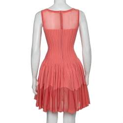 Pre Owned Alaia Pink Striped Knit Flared Sleeveless Flared Dress M