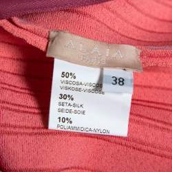 Pre Owned Alaia Pink Striped Knit Flared Sleeveless Flared Dress M