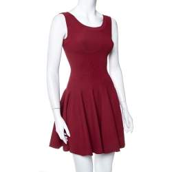 Pre Owned Alaia Burgundy Knit Sleeveless Skater Dress S