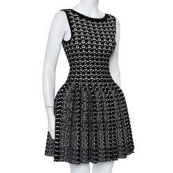 Pre Owned Alaia Monochrome Chunky Knit Sleeveless Skater Dress M