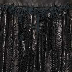 Pre Owned Alaia Black Leather Fringed Detail Mini Skirt M