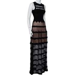 Pre Owned Alaia Black Perforated Knit Sleeveless Maxi Dress S