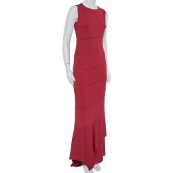 Pre Owned Alaia Burgundy Knit Paneled Sleeveless Maxi Dress L