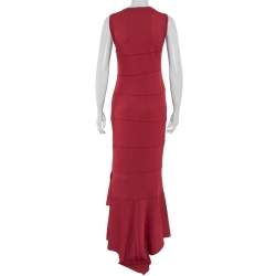 Pre Owned Alaia Burgundy Knit Paneled Sleeveless Maxi Dress L