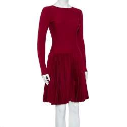 Pre Owned Alaia Burgundy Wool Pleated Mini Dress L