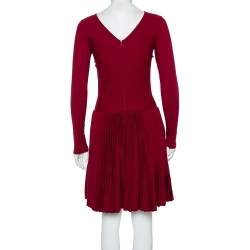Pre Owned Alaia Burgundy Wool Pleated Mini Dress L