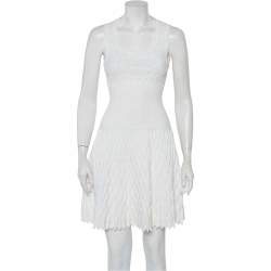 Alaia White Structured Knit Scalloped Detail Mini Dress S