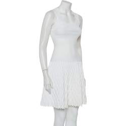 Alaia White Structured Knit Scalloped Detail Mini Dress S