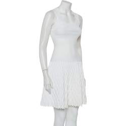 Pre Owned Alaia White Structured Knit Scalloped Detail Mini Dress S