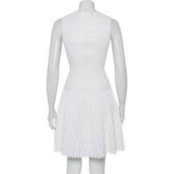 Pre Owned Alaia White Structured Knit Scalloped Detail Mini Dress S