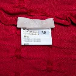 Pre Owned Alaia Red Chenille Wool Patterned Long Sleeve Skater Dress M