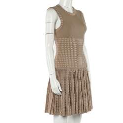 Pre Owned Alaia Beige Dotted Wool Knit Fit & Flare Dress M