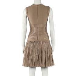 Pre Owned Alaia Beige Dotted Wool Knit Fit & Flare Dress M