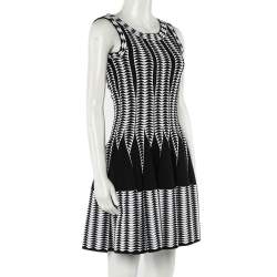Pre Owned Alaia Black Geometric Pattern Jacquard Knit Fit & Flare Mini Dress M