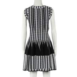 Pre Owned Alaia Black Geometric Pattern Jacquard Knit Fit & Flare Mini Dress M