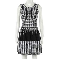 Pre Owned Alaia Black Geometric Pattern Jacquard Knit Fit & Flare Mini Dress M