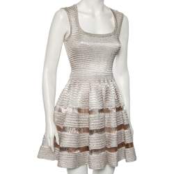 Pre Owned Alaia Silver Lurex Knit Flared Mini Dress M