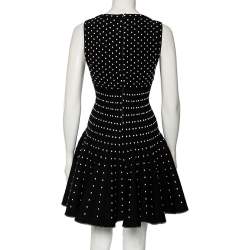 Pre Owned Alaia Black Wool Dobby Dotted Sleeveless Flared Dress M