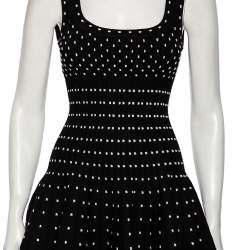 Pre Owned Alaia Black Wool Dobby Dotted Sleeveless Flared Dress M