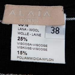 Pre Owned Alaia Black Wool Dobby Dotted Sleeveless Flared Dress M