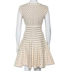 Pre Owned Alaia Monochrome Wool Dobby Dotted Sleeveless Flared Dress M