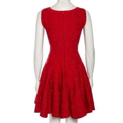 Pre Owned Alaia Red Lurex Jacquard Sleeveless Flared Dress M