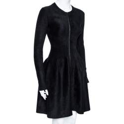 Pre Owned Alaia Black Blush Velvet Zip Front Flared Dress S