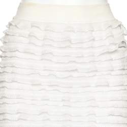 Pre Owned Alaia White Lurex Knit Ruffled Skirt XS