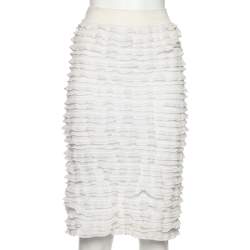 Pre Owned Alaia White Lurex Knit Ruffled Skirt XS