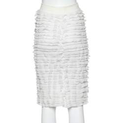 Pre Owned Alaia White Lurex Knit Ruffled Skirt XS