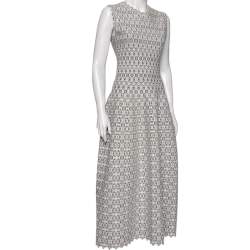 Pre Owned Alaia White Patterned Lurex Jacquard Sleeveless Midi Dress M