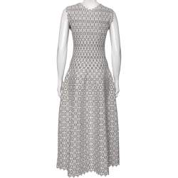 Pre Owned Alaia White Patterned Lurex Jacquard Sleeveless Midi Dress M