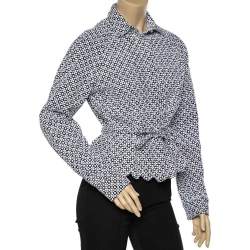 Alaia Monochrome Embroidered Cotton Belted Button Front Jacket L