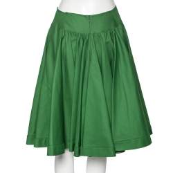 Alaia Green Textured Cotton Flared Skirt M