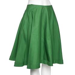 Alaia Green Textured Cotton Flared Skirt M