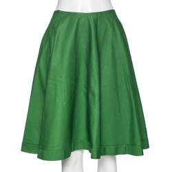 Alaia Green Textured Cotton Flared Skirt M