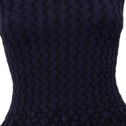 Alaia Navy Blue Patterned Stretch Knit Sleeveless Flared Dress S