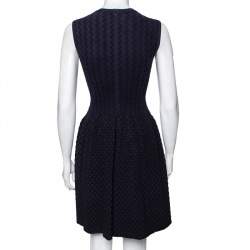 Alaia Navy Blue Patterned Stretch Knit Sleeveless Flared Dress S