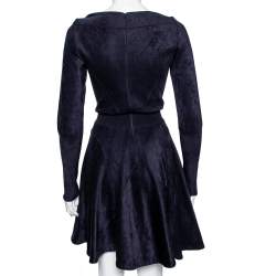 Pre Owned Alaia Blue Felt Knit Fit Flared Midi Dress S