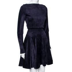 Pre Owned Alaia Blue Felt Knit Fit Flared Midi Dress S