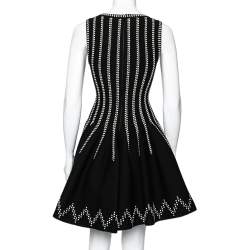 Pre Owned Alaia Black Wool Dobby Dotted Sleeveless Flared Dress S