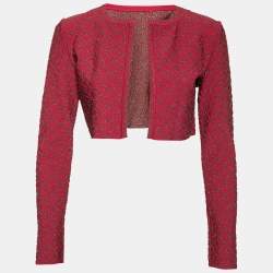 Alaia Red Patterned Lurex Knit Open Front Cropped Shrug M