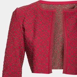 Alaia Red Patterned Lurex Knit Open Front Cropped Shrug M